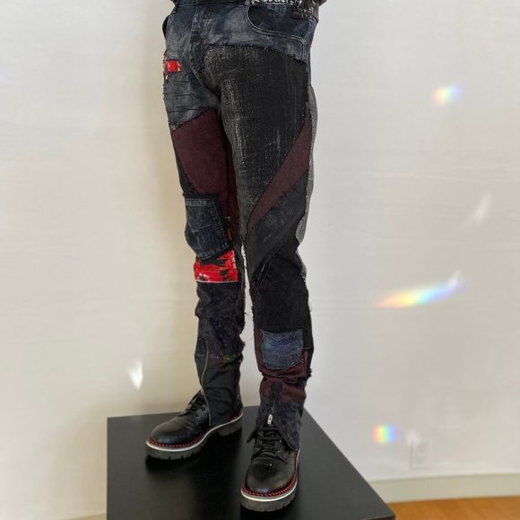 Acid Washed Black & Grey jeans with Metallic silver and CRIMSON Rose Tie Dye - Picture 13 of 17